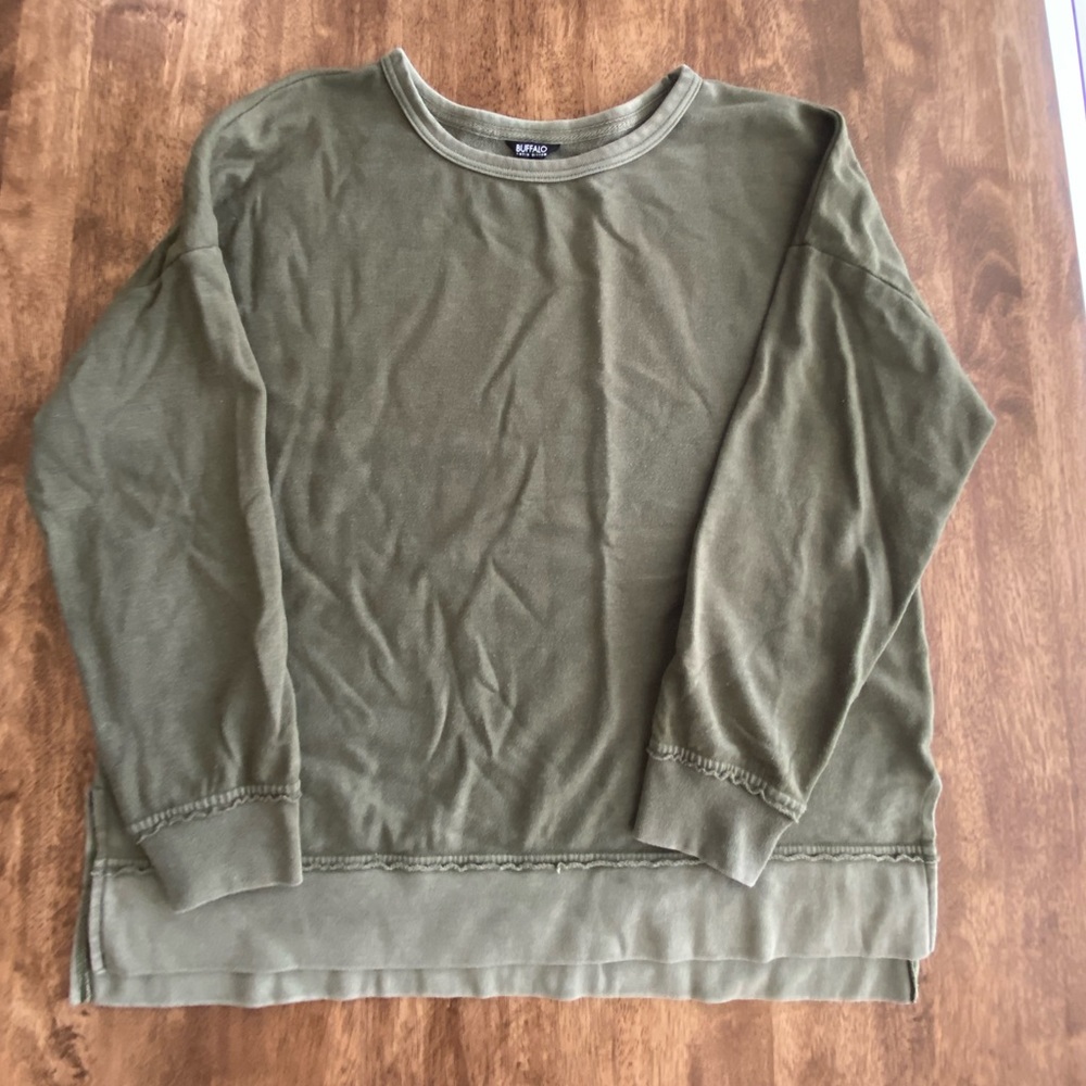 Buffalo by David Bitton Distressed Crewneck Green Sweatshirt
